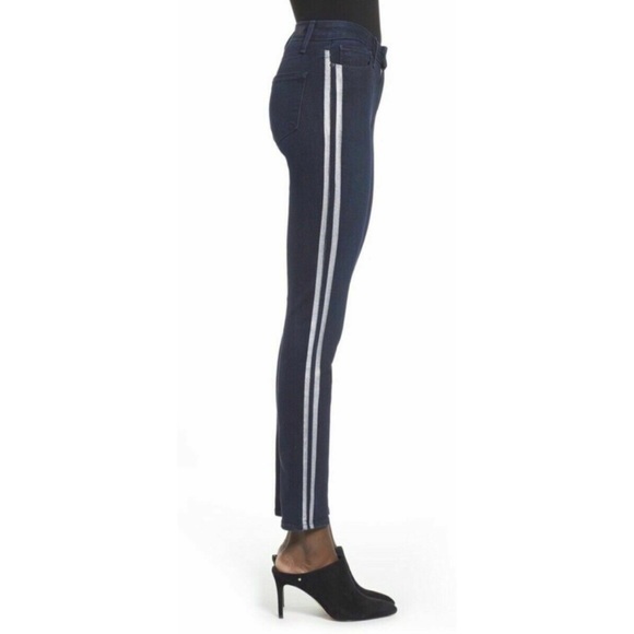 Paige Hoxton Ankle Peg Metallic Tux Stripe Dark Wash Jean 25 NWT $228 - Picture 2 of 10